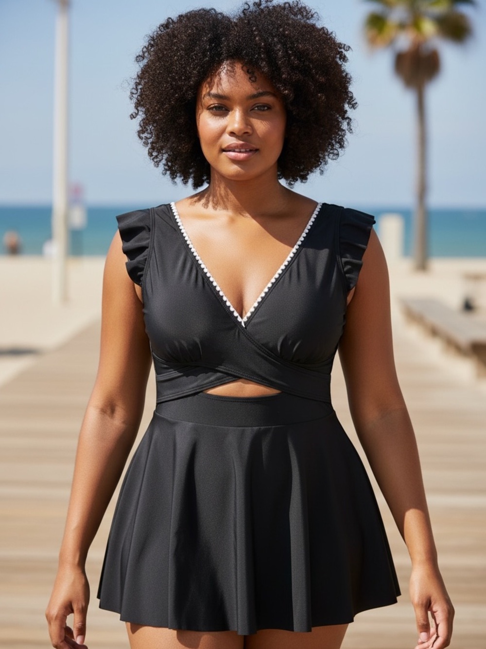 NWT: size 20V-Neck Swim Dress with Ruffle cap Sleeves